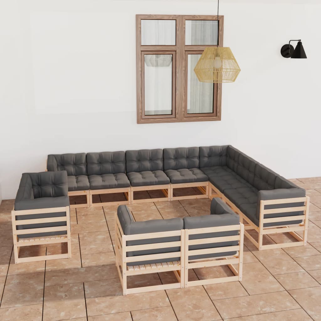 12-tlg. Garten-Lounge-Set mit Kissen Kiefer Massivholz
